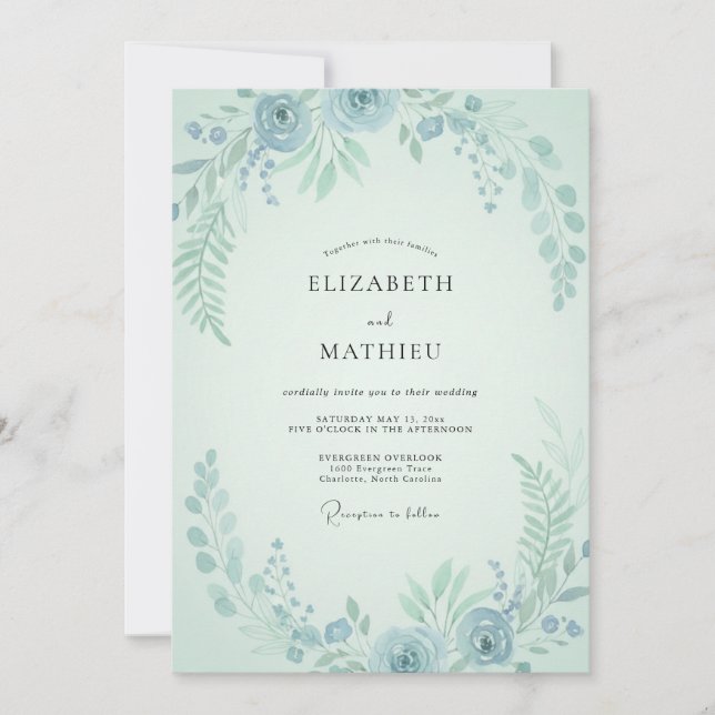 Aqua Minzblatt Hochzeit Einladung (Vorderseite)