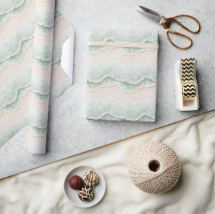 Aqua Minzcreme Sand Ozean Strand Streifen Geburtst Geschenkpapier