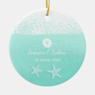 Aqua Minze grüne Aquarellfarbe und Dollar Seester Keramikornament