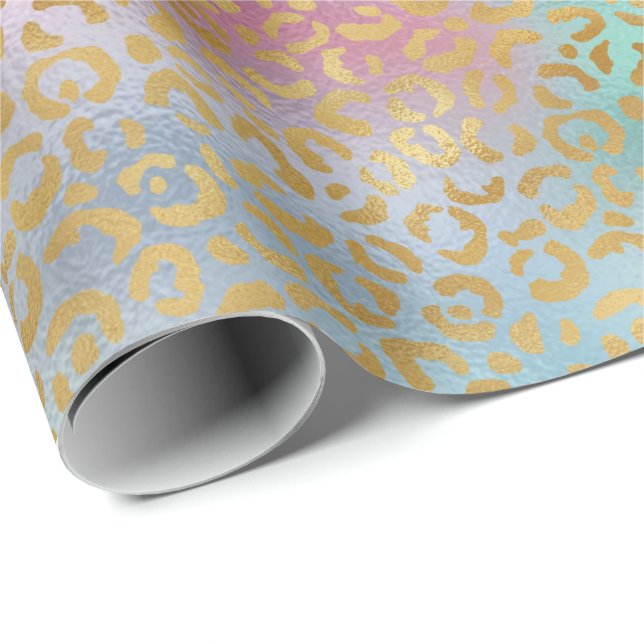 Aqua Minze Rosa Gold Glam Leopard Printwerbung     Geschenkpapier (Rolleneckpunkt)