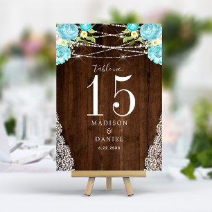 Aqua Minze Rustikale Holz-Lichterketten-Hochzeit B Tischnummer