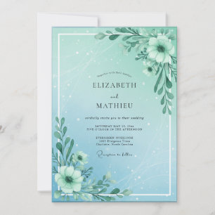 Aqua Minze Zweig Eukalyptus Hochzeit Einladung