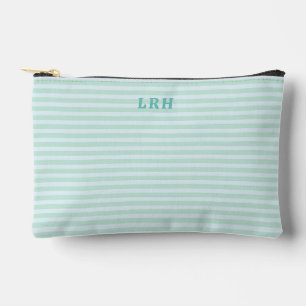 Aqua Minzstreifen Vintage Kleine Initialen Monogra Zubehörtasche