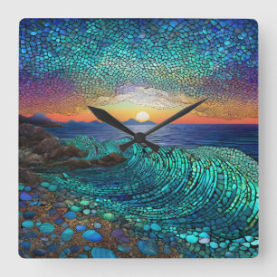 Aqua Mirage Quadratische Wanduhr