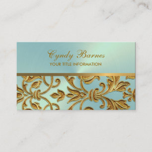 Aqua mit Gold Damask Business Card Visitenkarte