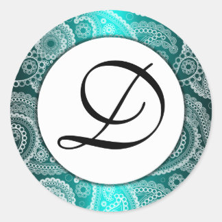 Aqua Mit Monogramm White Lace Paisley Stickers