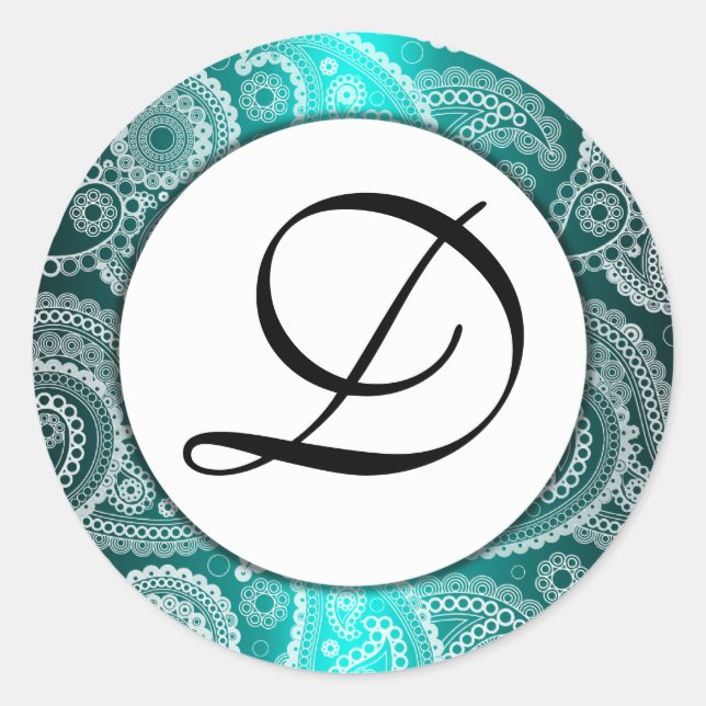 Aqua Mit Monogramm White Lace Paisley Stickers (Vorderseite)