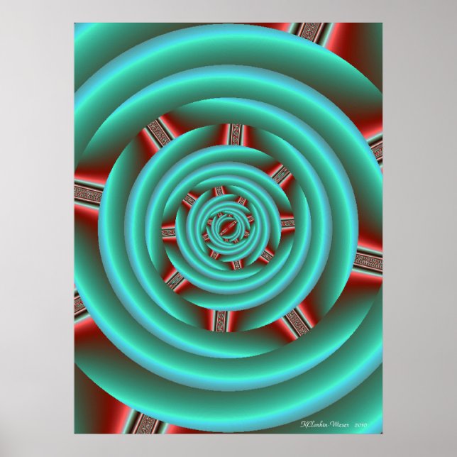 Aqua mit Red Prongs Spiral Poster (Vorne)