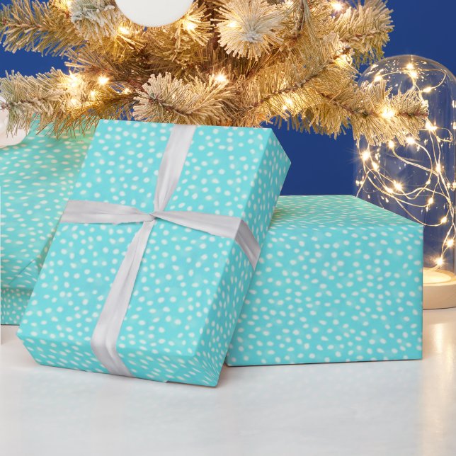 Aqua mit schneeähnlichen Polka Dots Geschenkpapier (Feiertage)