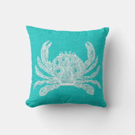 Aqua mit White Crab Burlap Look Kissen