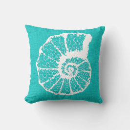 Aqua mit White Spiral Seashell Burlap Look Kissen