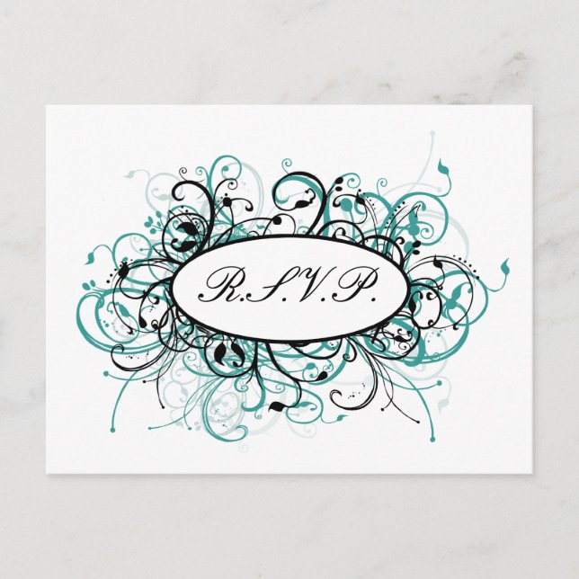 aqua Mod Wedding rsvp card Einladungspostkarte (Vorderseite)