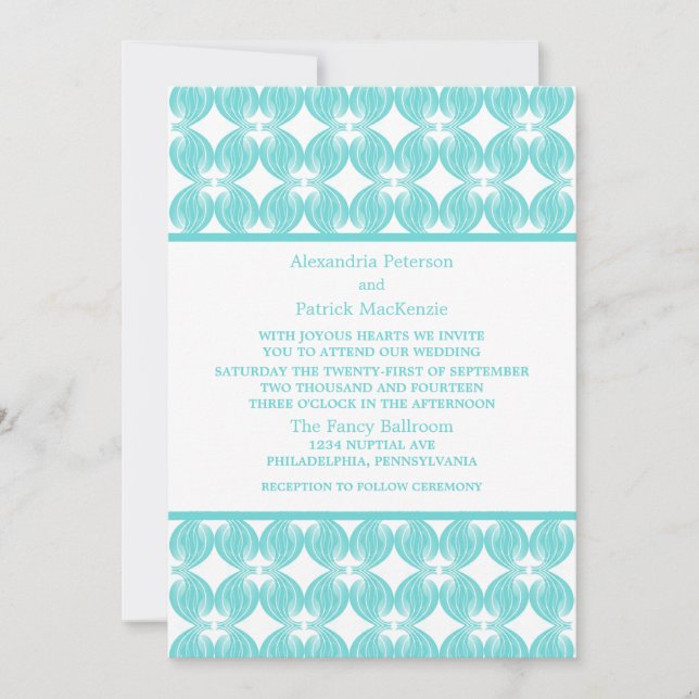 Aqua Modern Deko Wedding Invite Einladung (Vorderseite)