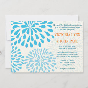 Aqua Modern Floral Chrysanthemum Wedding Einladung