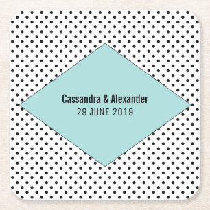 Aqua Modern Polka Dots Wedding Rechteckiger Pappuntersetzer