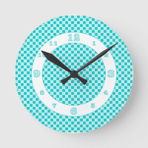Aqua Monochromatische Karo Runde Wanduhr
