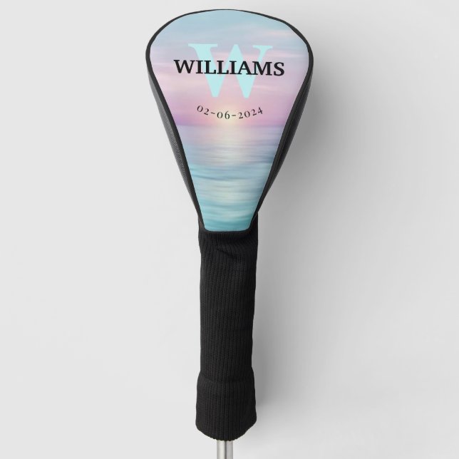 Aqua Monogram Initial and Name Personalisiert Golf Headcover (Vorderseite)