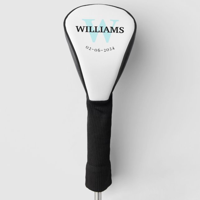 Aqua Monogram Initial and Name Personalisiert Golf Headcover (Vorderseite)