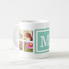 Aqua Monogram Instagram Foto Collage Tasse