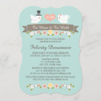 Aqua Monogram Love Birds Bridal Dusche Einladung