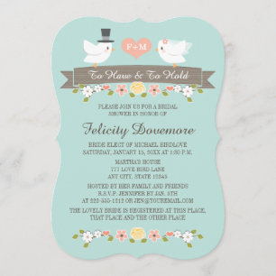 Aqua Monogram Love Birds Bridal Dusche Einladung