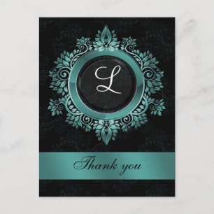 Aqua Monogramm Hochzeit danke Postkarte