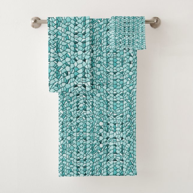 Aqua Mosaic Muster Badhandtuch Set (Insitu)