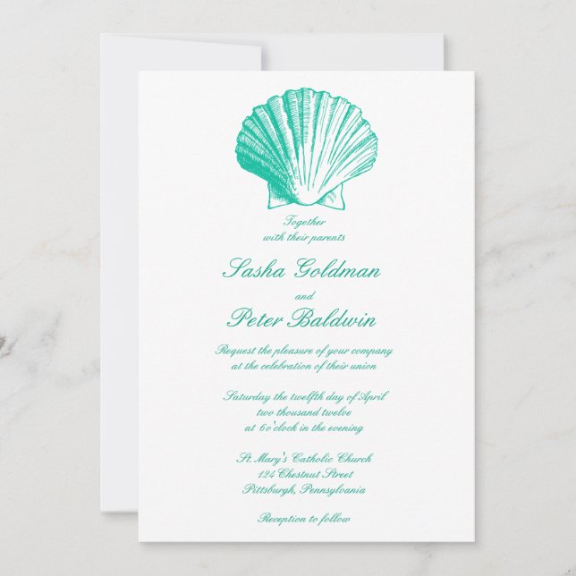 Aqua Muscheln Einladung Hochzeit (Vorderseite)