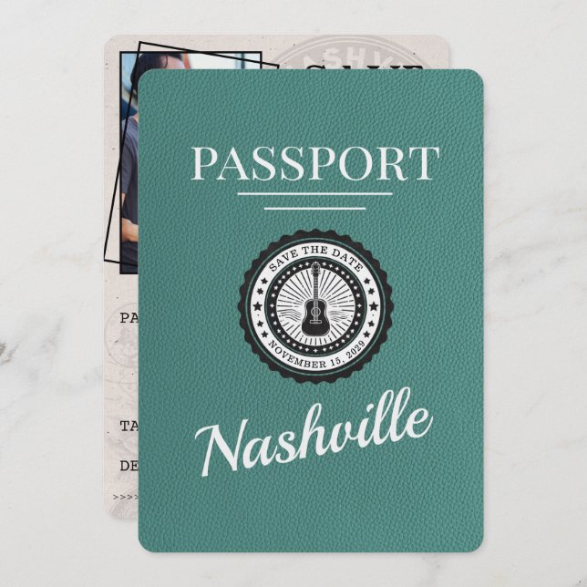Aqua Nashville Passport Save the Date (Vorne/Hinten)