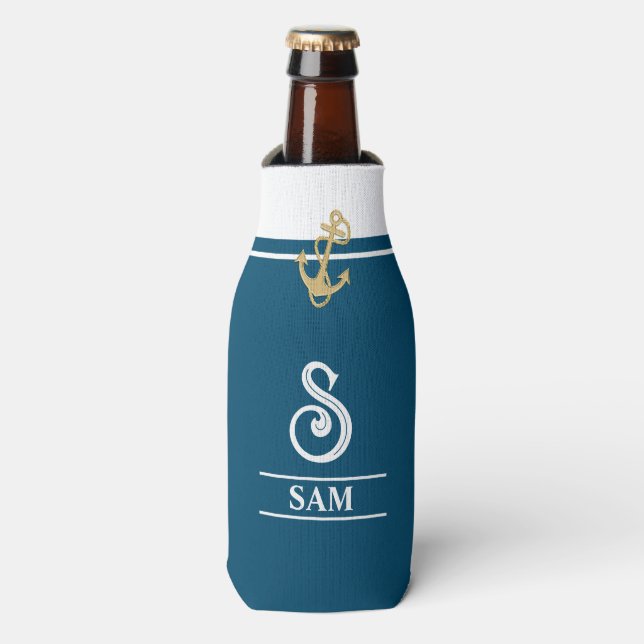 Aqua Nautical Mit Monogramm Bottle Cooler Flaschenkühler (Flaschenvorderseite)