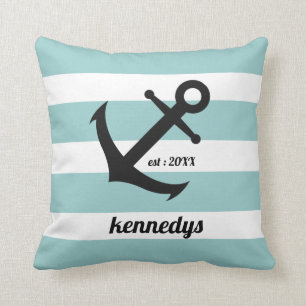 Aqua Nautical Stripes Name Kissen