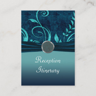 Aqua & Navy Blue Velvet Wedding Swirl Begleitkarte