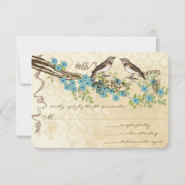 Aqua & Navy Cherry Blossom Vintag Bird Hochzeiten RSVP Karte
