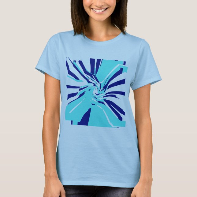 Aqua Navy Swirbeln Abstrakter floraler Retro Pop A T-Shirt (Vorderseite)