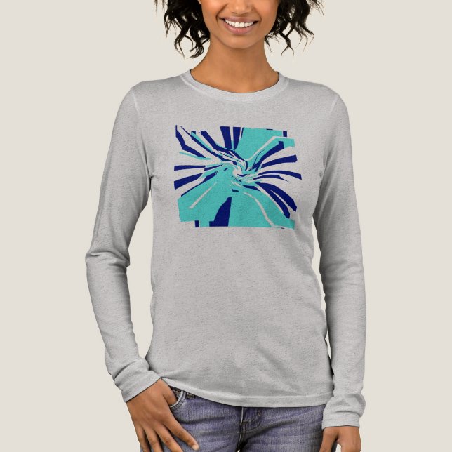 Aqua Navy  Swirling Abstract Floral Retro Pop Art Tri-Blend Shirt (Vorderseite)