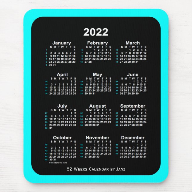 Aqua Neon 52 Week Calendar von Janz 2022 Mousepad (Vorne)