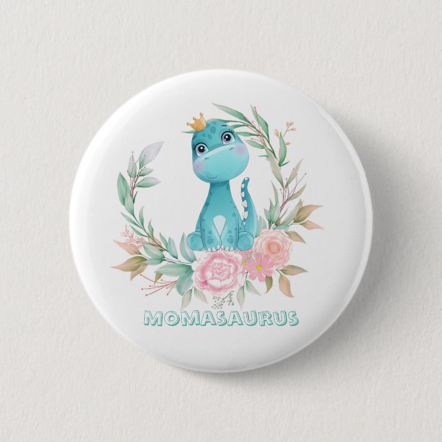 Aqua Niedlich Dinosaur Peony Momasaurs Kinderdusch Button (Vorderseite)