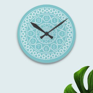Aqua Nordic Cross Stitch Wall Clock Runde Wanduhr