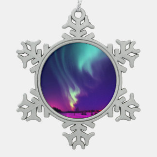 Aqua Northern Lights Alaskan Nights Schneeflocken Zinn-Ornament