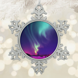Aqua Northern Lights Alaskan Nights Schneeflocken Zinn-Ornament