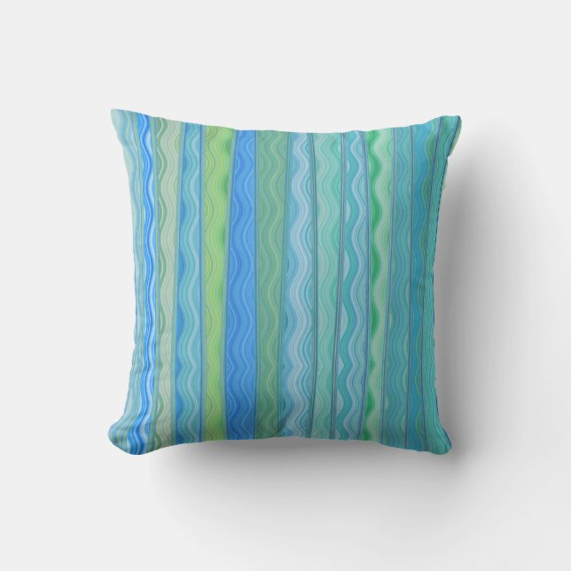 Aqua Ocean Abstrakt Stripe Pillow 16x16 Kissen (Vorderseite)