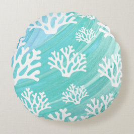 Aqua Ocean Coral Meereswelt Rundes Kissen