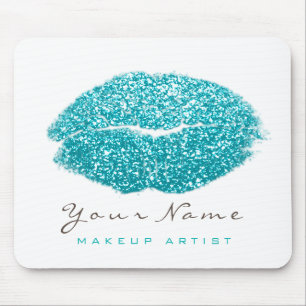 Aqua Ocean Weißer Glitzer Name Makeup Lip Kiss Mousepad