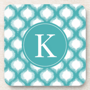 Aqua Ogee Ikat Muster-Monogramm Untersetzer