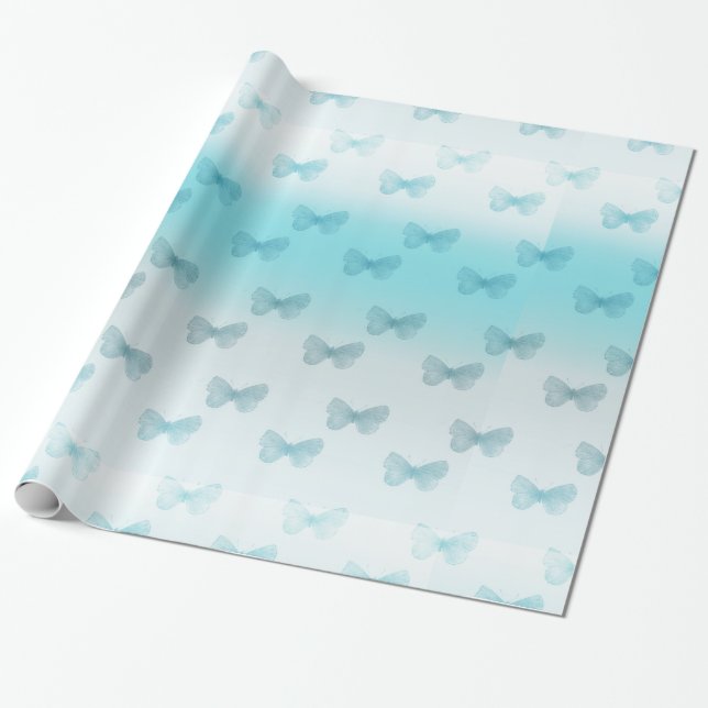 Aqua Ombre Butterflies Geburtstag Geschenkpapier (Ungerollt)