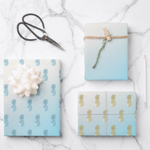 Aqua Ombre Gold Ananas Geschenkpapier Set