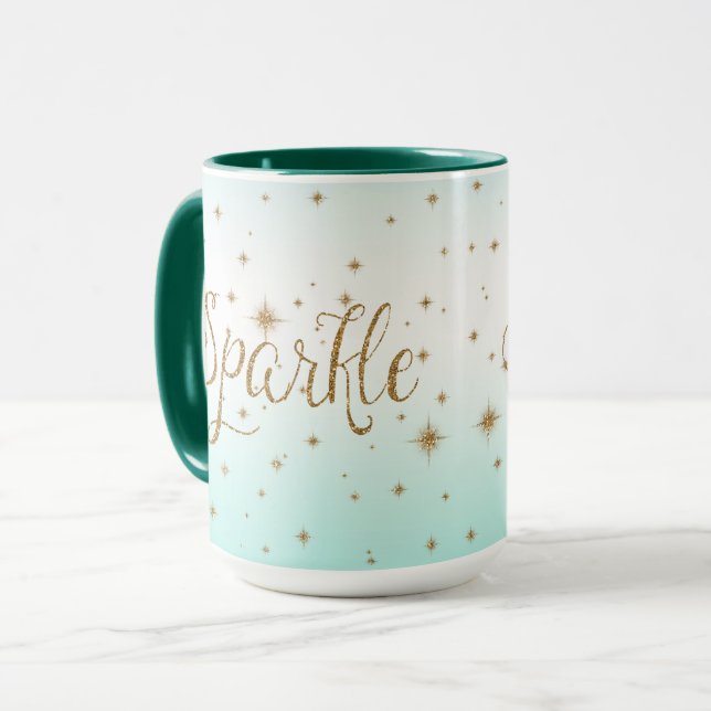 Aqua Ombre Gold Glitzern Tasse (Vorderseite Links)