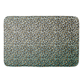 Aqua Ombre Gold Leopard Print Badematte