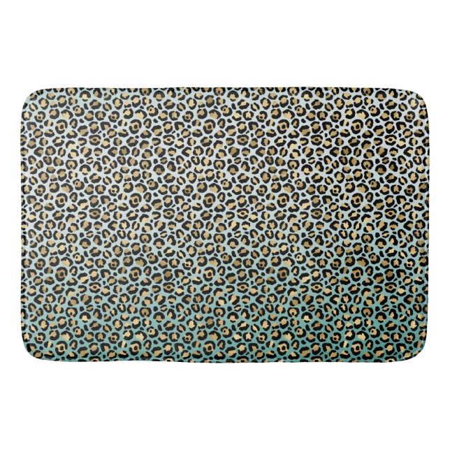 Aqua Ombre Gold Leopard Print Badematte (Vorderseite)
