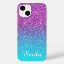 Aqua Ombre Lila Glitzer Personalisiert